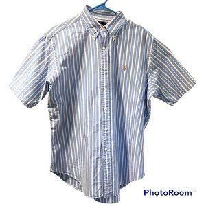 Ralph Lauren Short Sleeve Stripe Shirt Blue Large Cotton Gently Worn